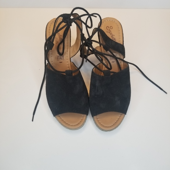 SEYCHELLES Black Whatnot Open Toe Wedge - Picture 2 of 7